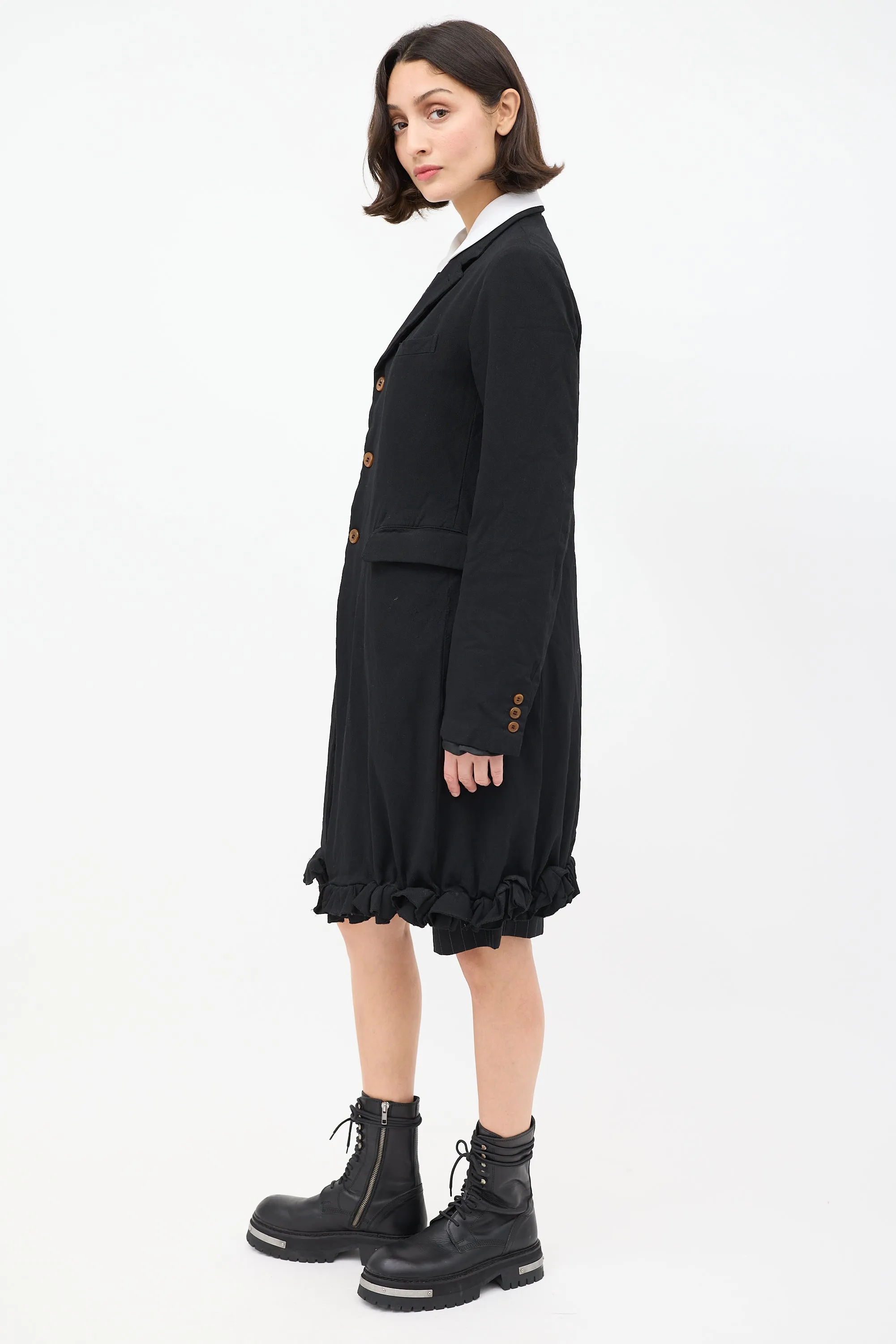 FW 2011 Black Ruffle Hem Mid Length Coat