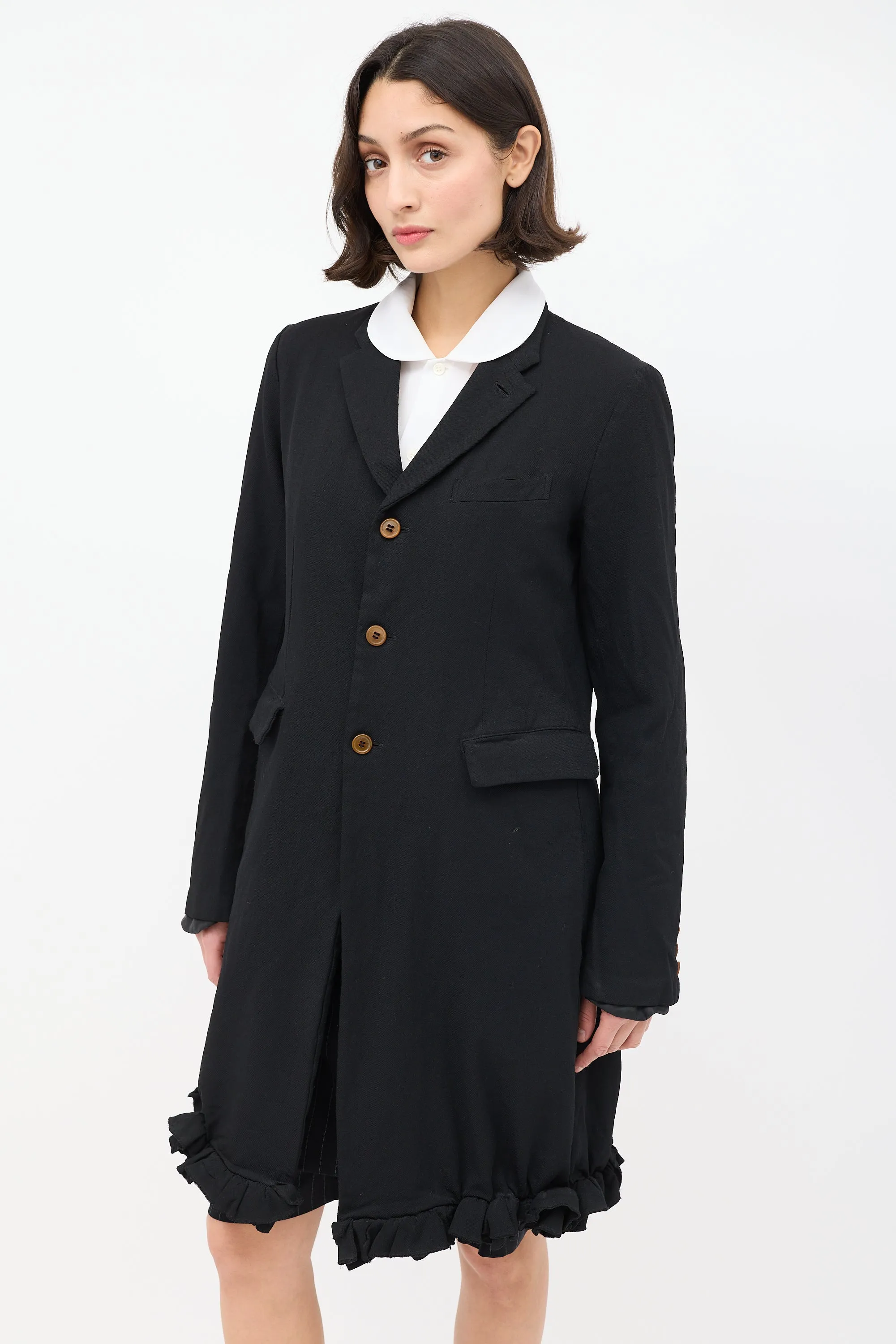 FW 2011 Black Ruffle Hem Mid Length Coat