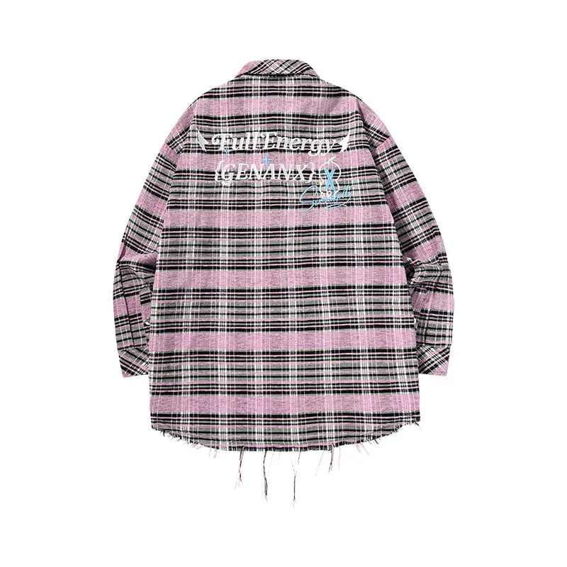 【GENANX2024NEW】Long-sleeved shirt in contrasting plaid with irregular raw hem