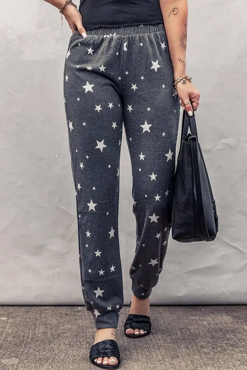 Get Comfy in our Star Print Ladies Joggers Elastic-waist | Free shipping