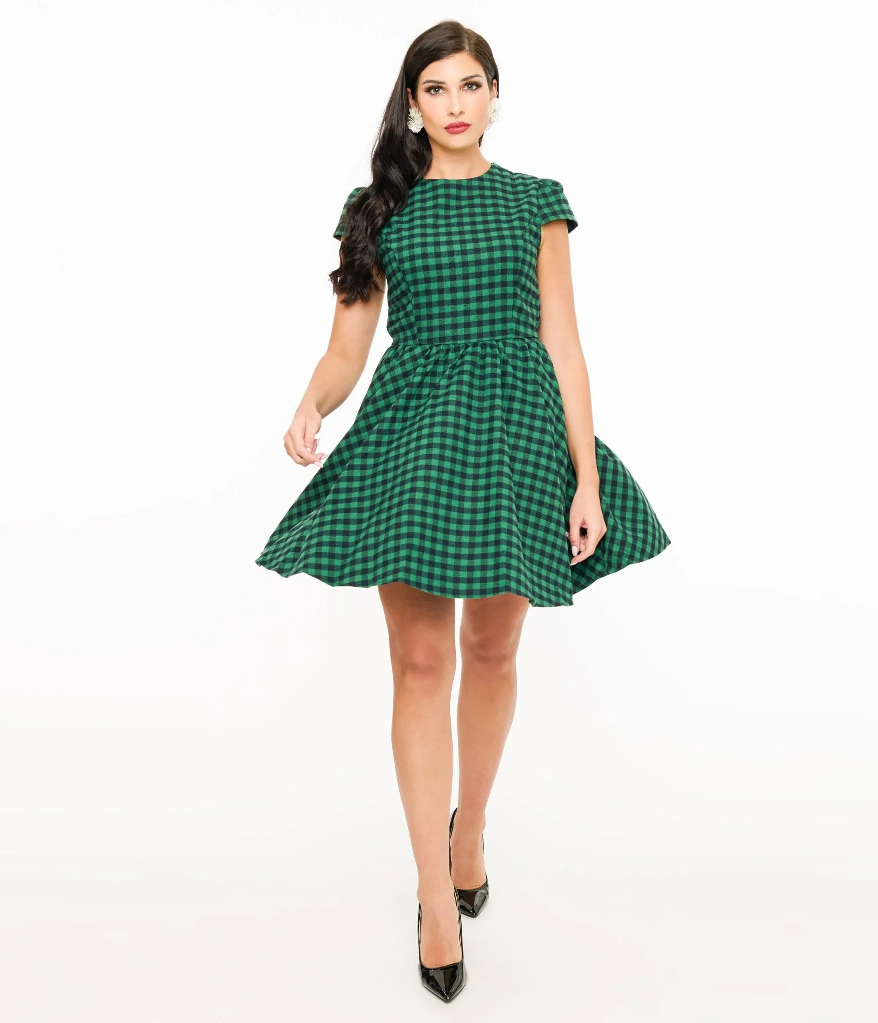 Green & Black Plaid Mini Dress