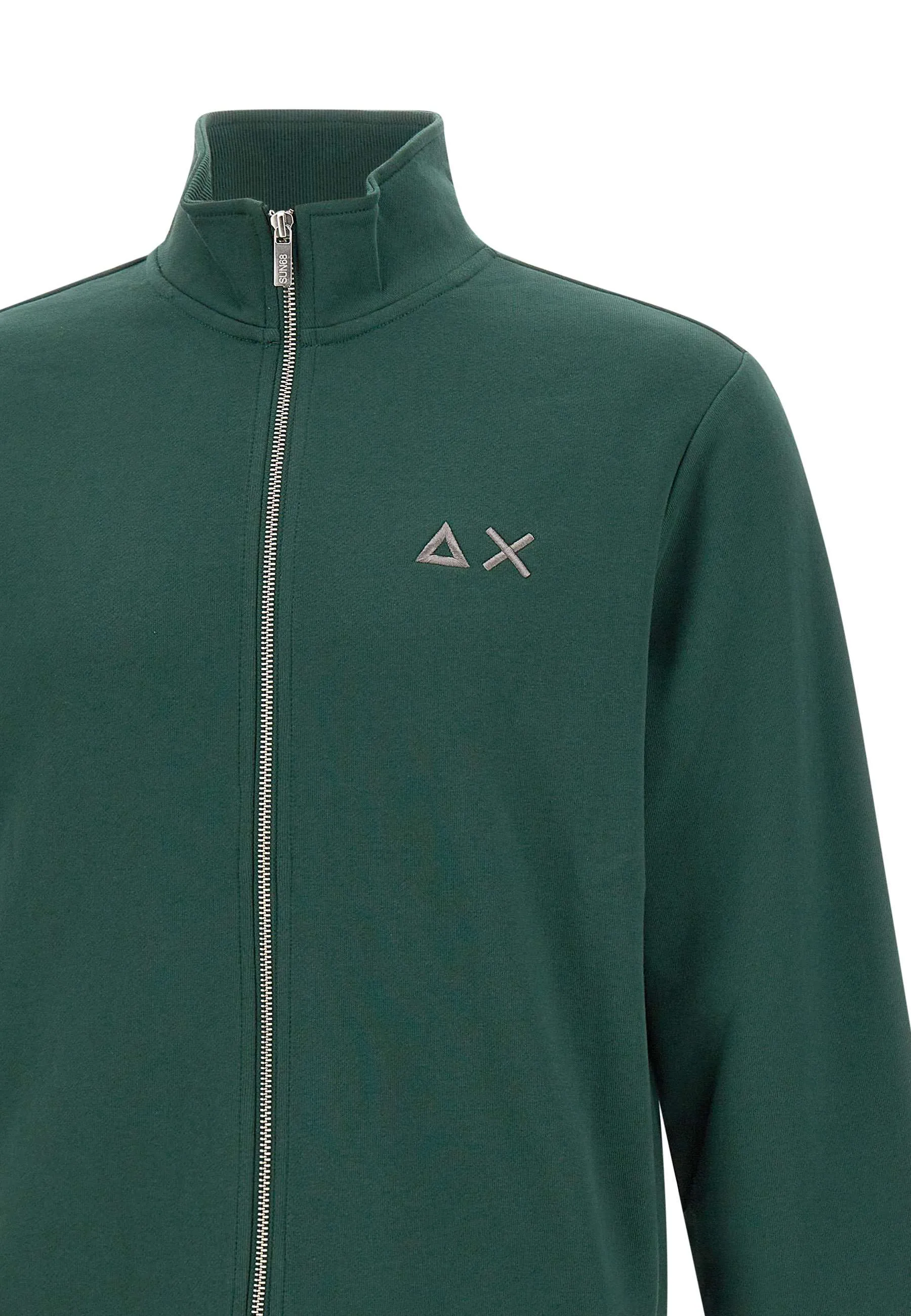 Green Cotton Sweatshirt with Zip