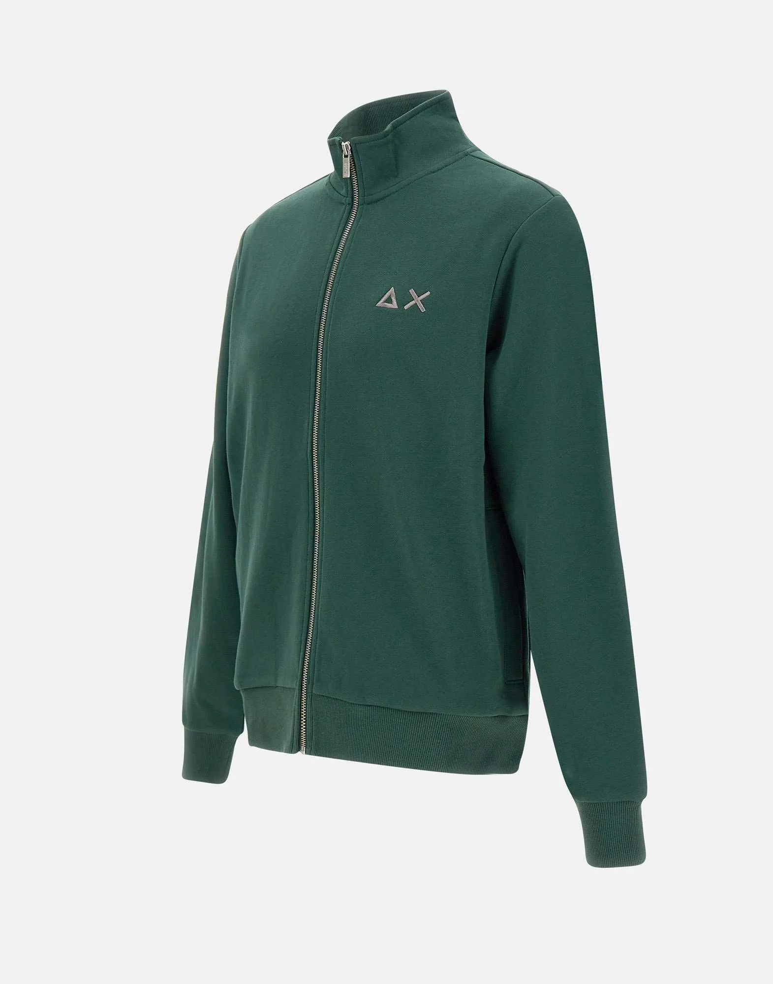 Green Cotton Sweatshirt with Zip