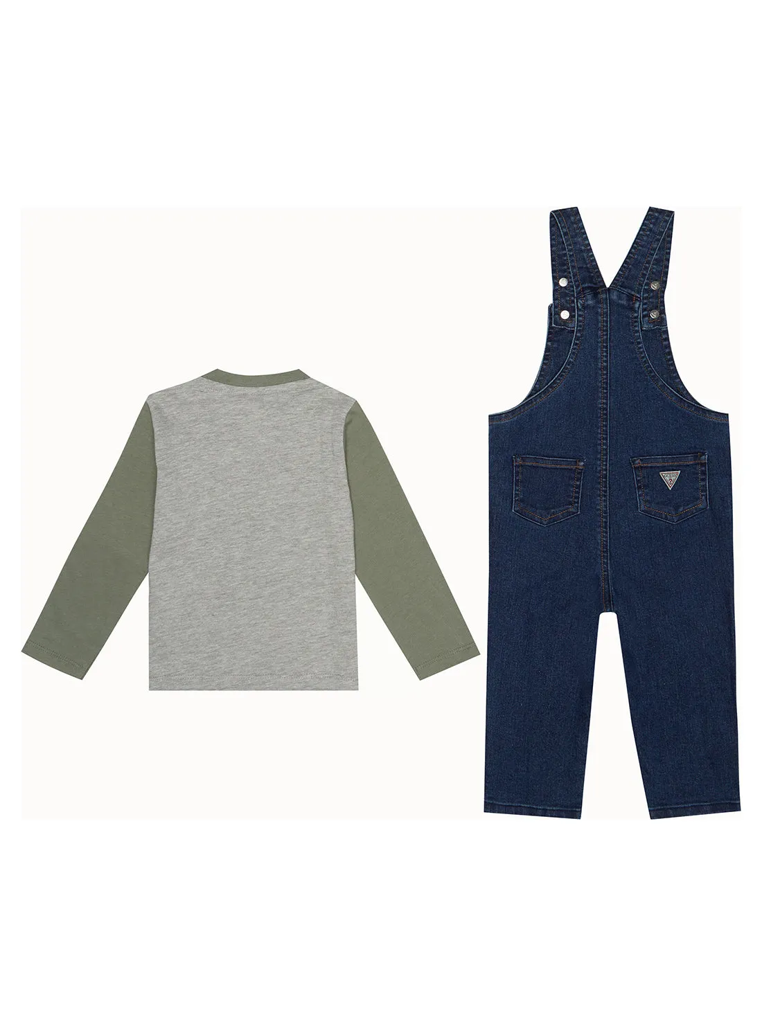 Grey Logo T-Shirt And Denim Overalls 2-Piece Set (0-12m)