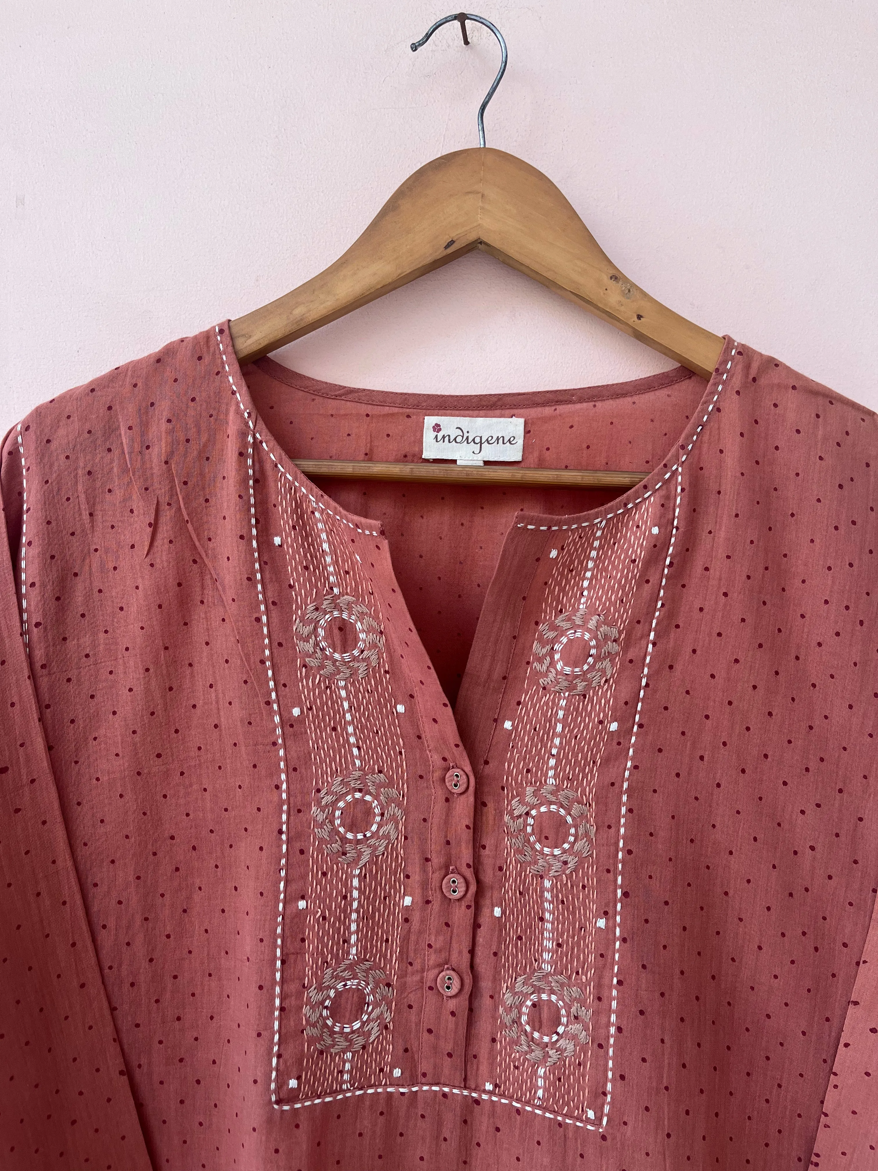 Hand embroidered printed cotton everyday kurta