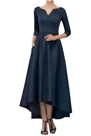 High Low A-Line V-Neck Satin Mother of The Bride Dresses