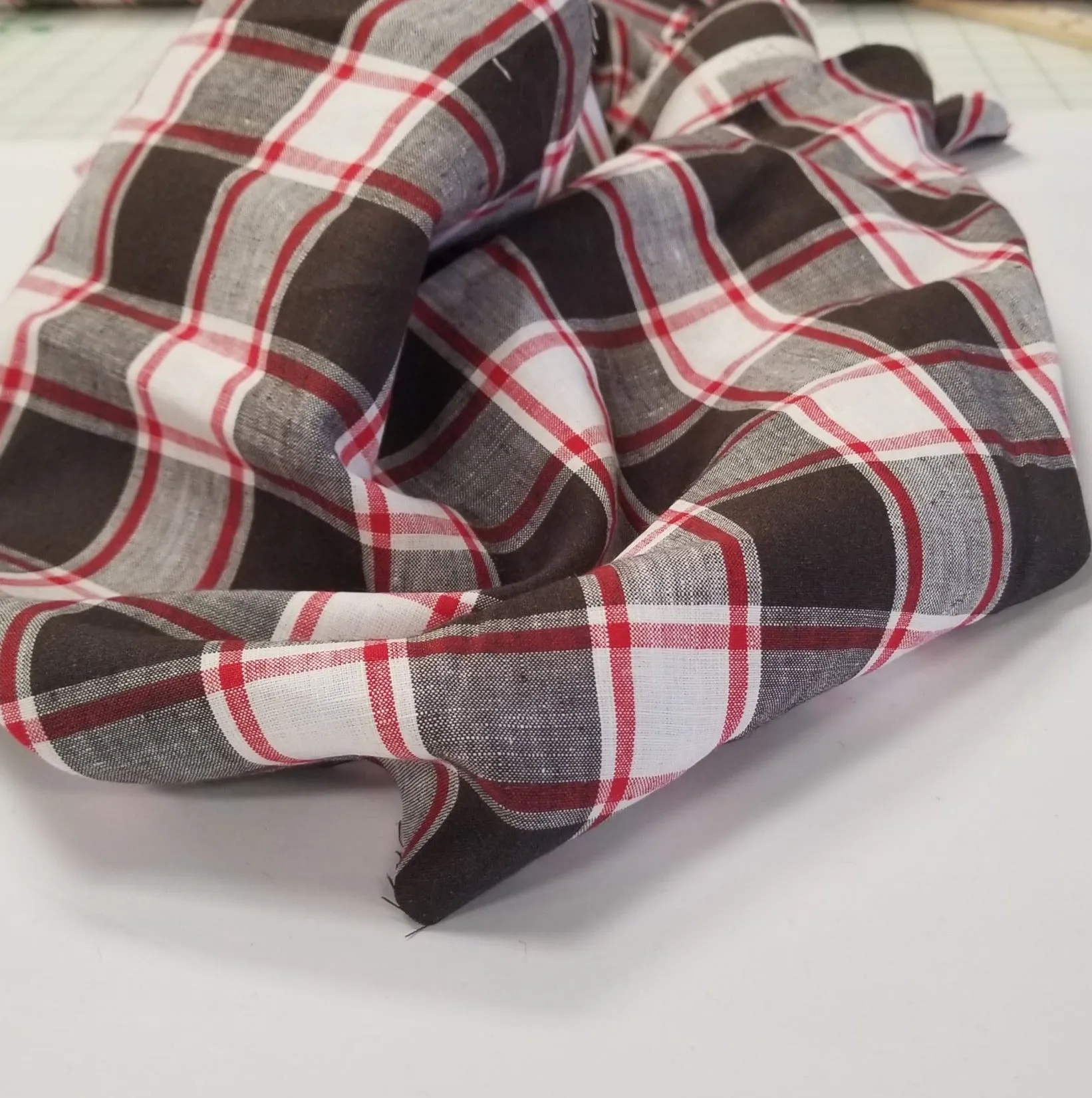 Irish Linen Plaid Red and Brown Bryson Woven 194 GSM- by the yard