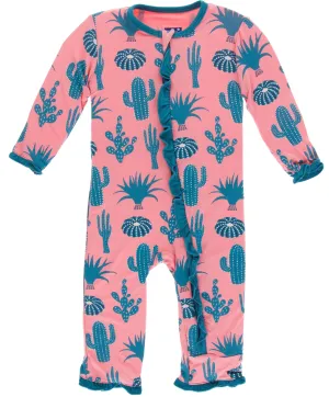 KicKee Pants Strawberry Cactus Layette Classic Ruffle Coverall with Zipper