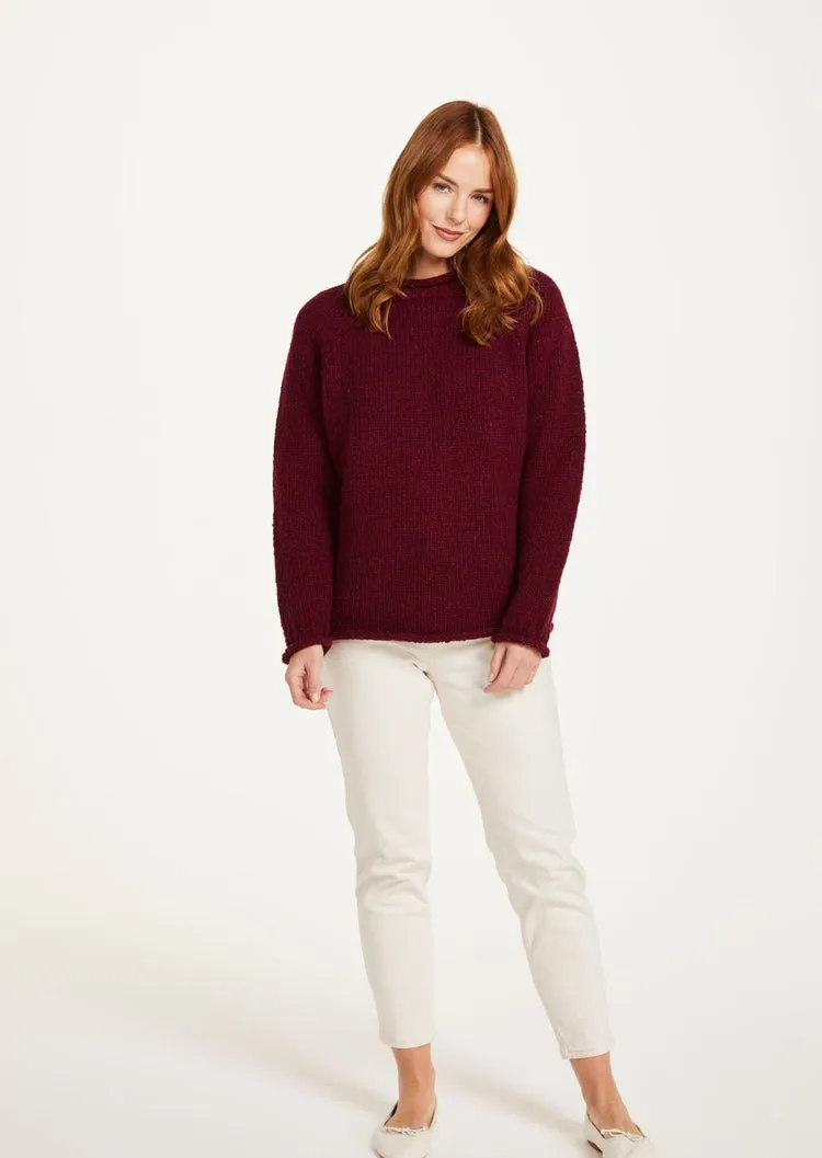 Ladies Roll Neck Donegal Sweater | Wine