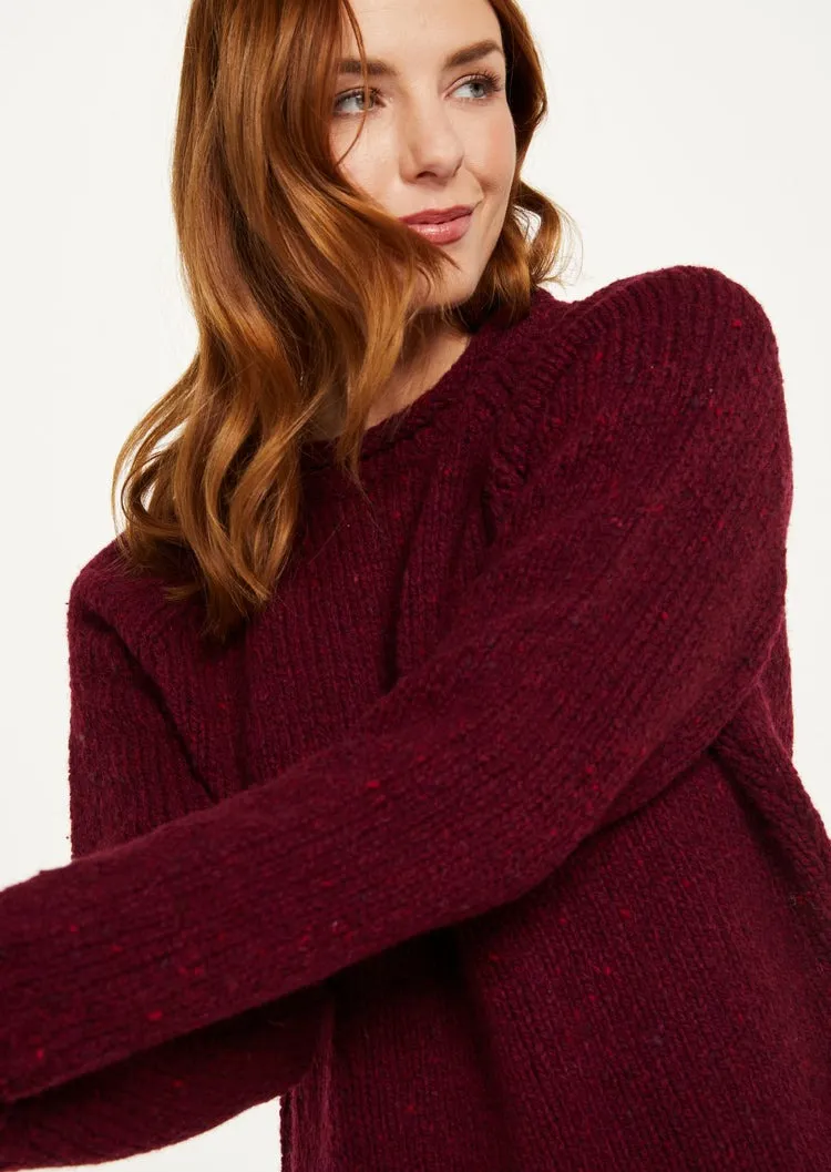 Ladies Roll Neck Donegal Sweater | Wine