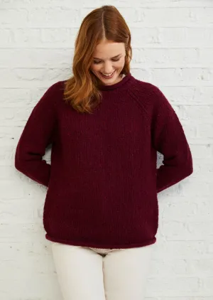 Ladies Roll Neck Donegal Sweater | Wine