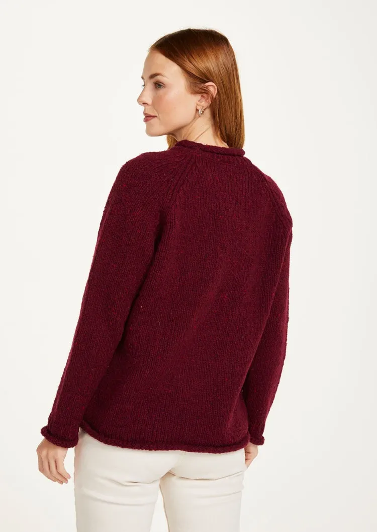 Ladies Roll Neck Donegal Sweater | Wine