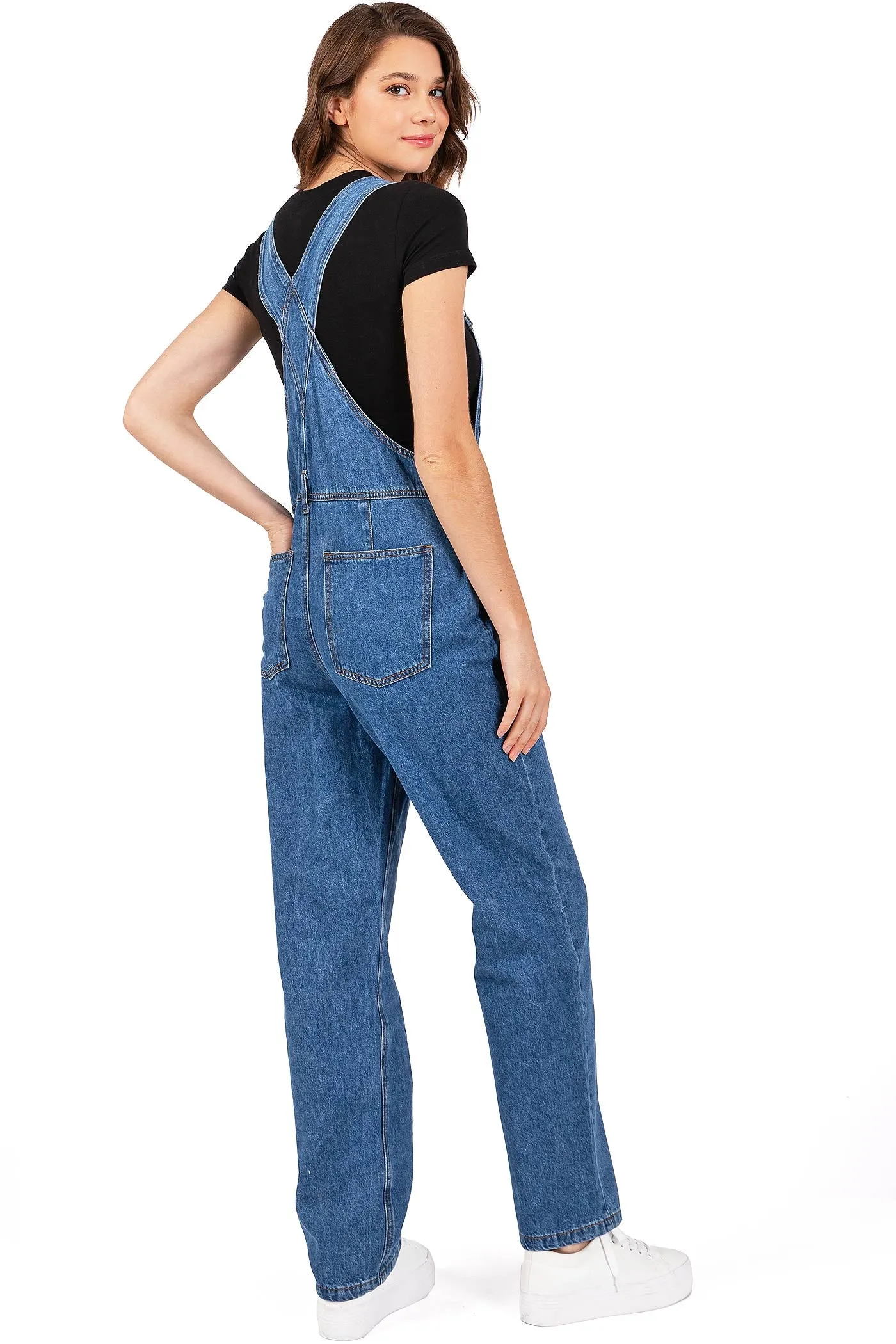 Lana Roux Relaxed Denim Oversize Boyfriend Overalls