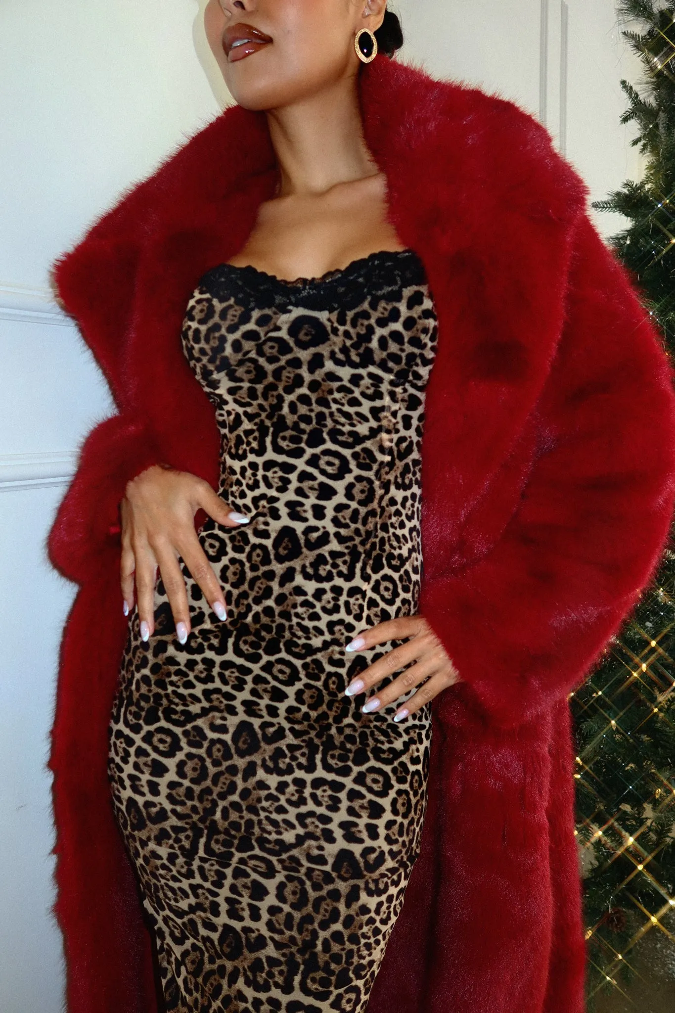 London Faux Fur Coat - Burgundy