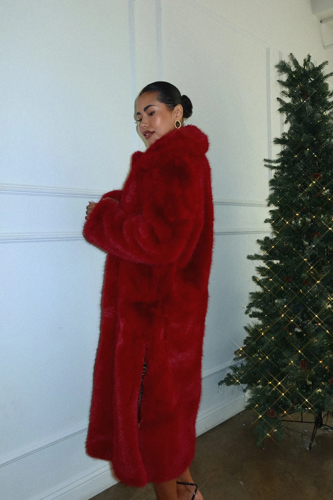 London Faux Fur Coat - Burgundy