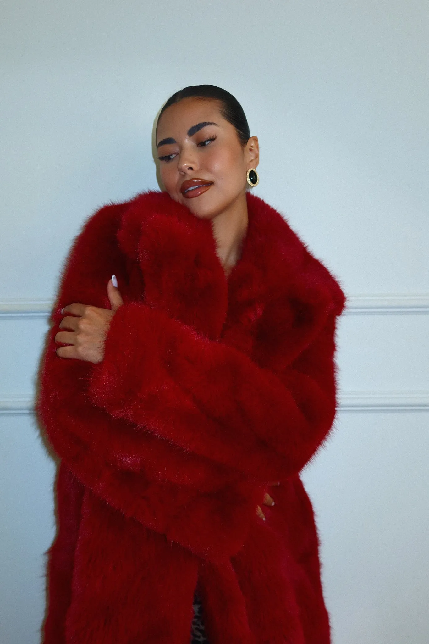 London Faux Fur Coat - Burgundy