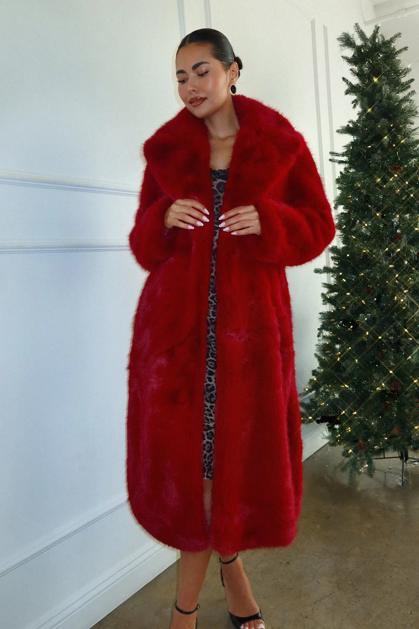 London Faux Fur Coat - Burgundy