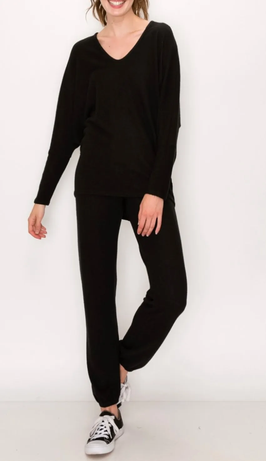 Lounge comfy and cozy black knit pants with elastic drawstring pants with elastic at ankles