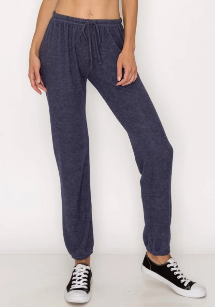 Lounge comfy and cozy black knit pants with elastic drawstring pants with elastic at ankles