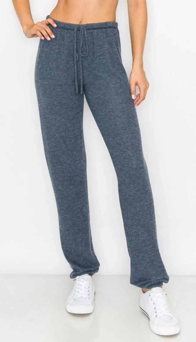 Lounge comfy and cozy black knit pants with elastic drawstring pants with elastic at ankles