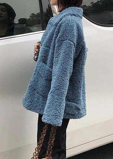 Luxury plus size coats winter woolen outwear blue lapel collar wool coat for woman