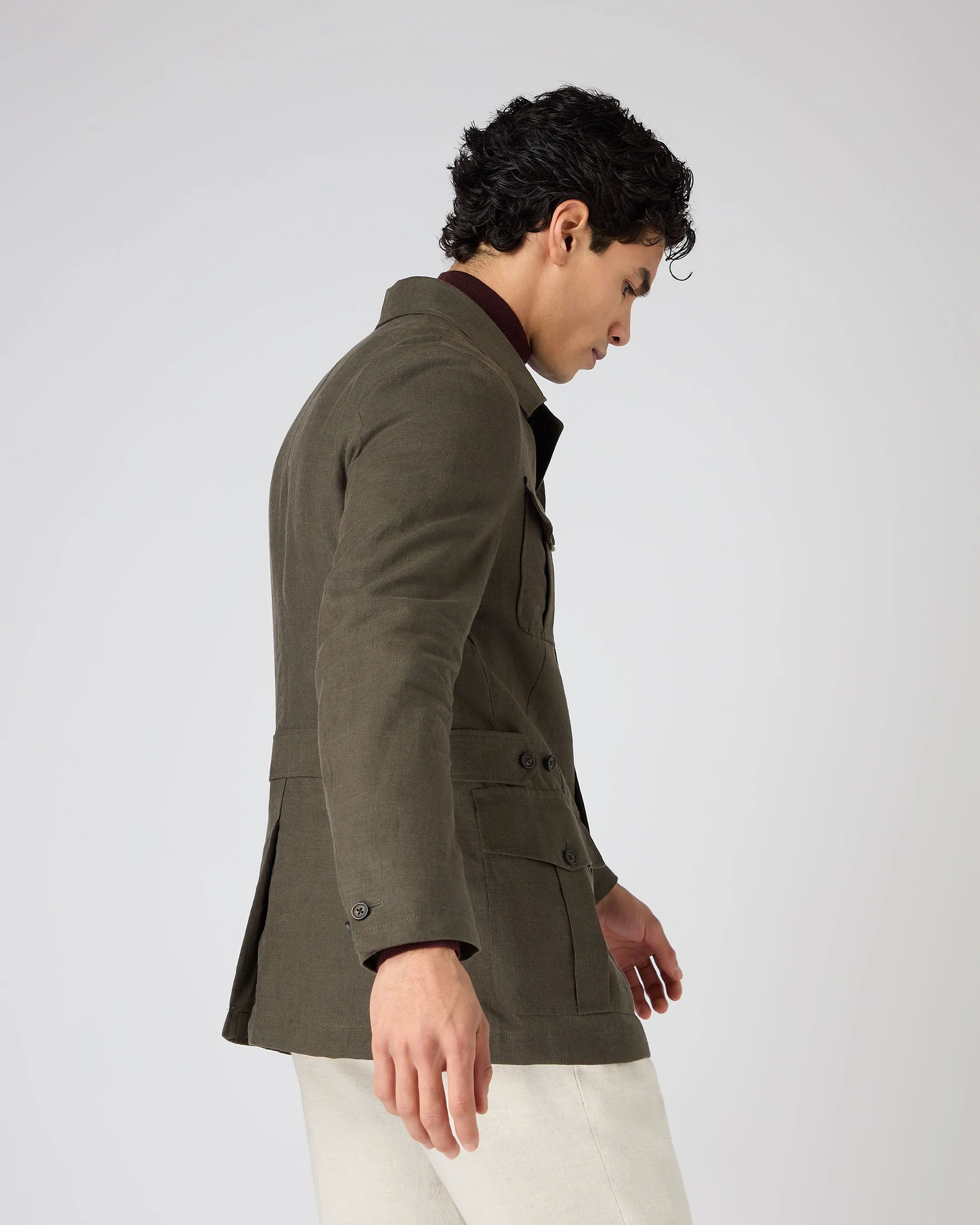 Men's Casablanca Linen Jacket Khaki Green