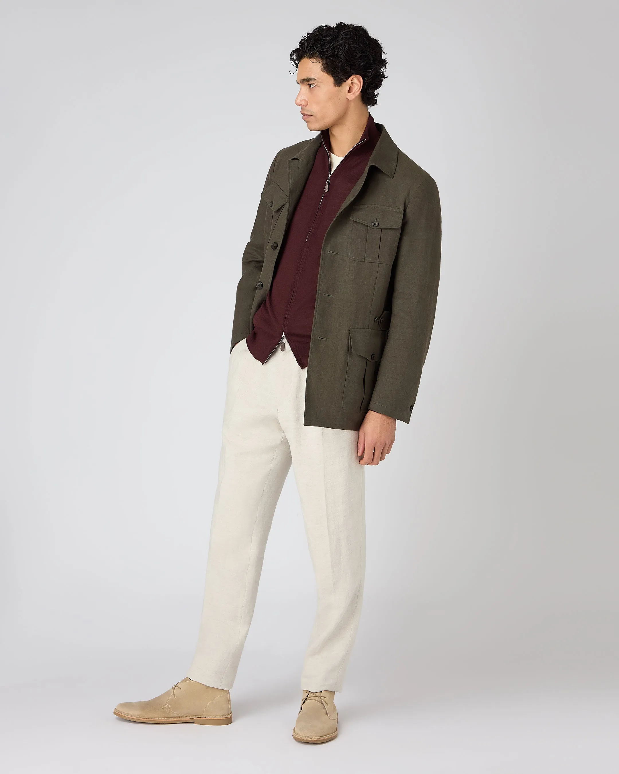 Men's Casablanca Linen Jacket Khaki Green