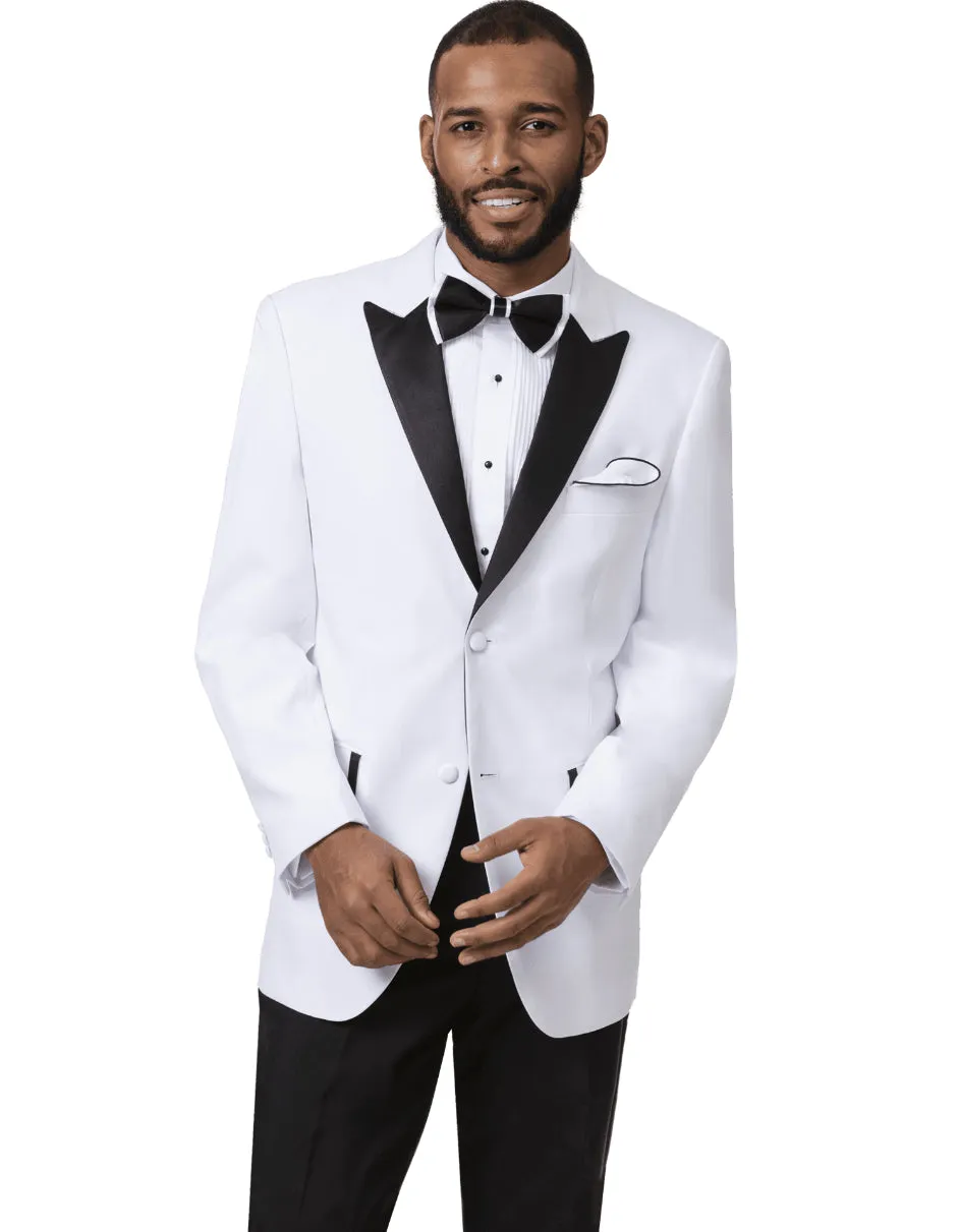 Mens Classic Two Button Peak Tuxedo in White & Black