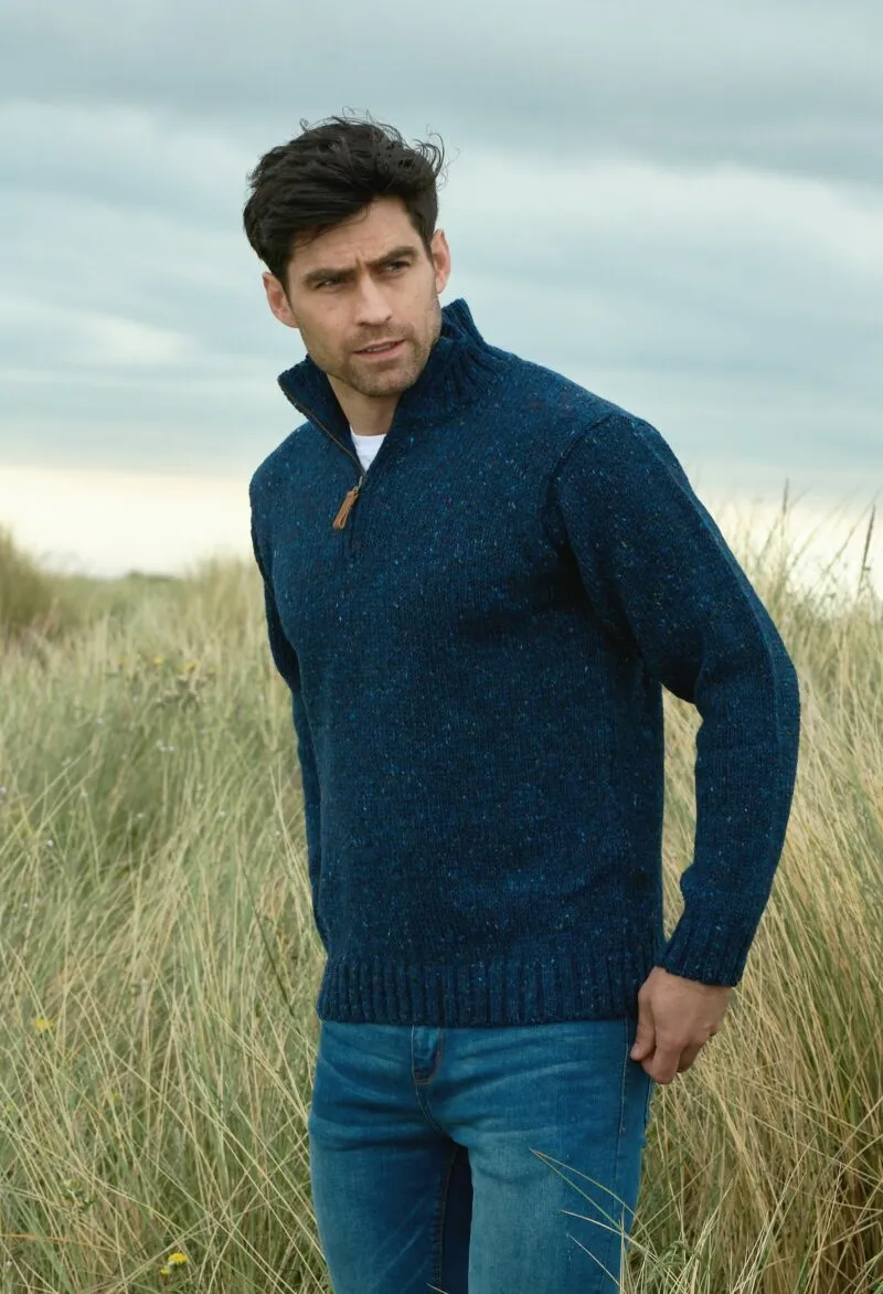 Men's Donegal Wool Half Zip Sweater | Blue