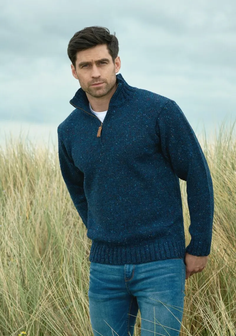 Men's Donegal Wool Half Zip Sweater | Blue