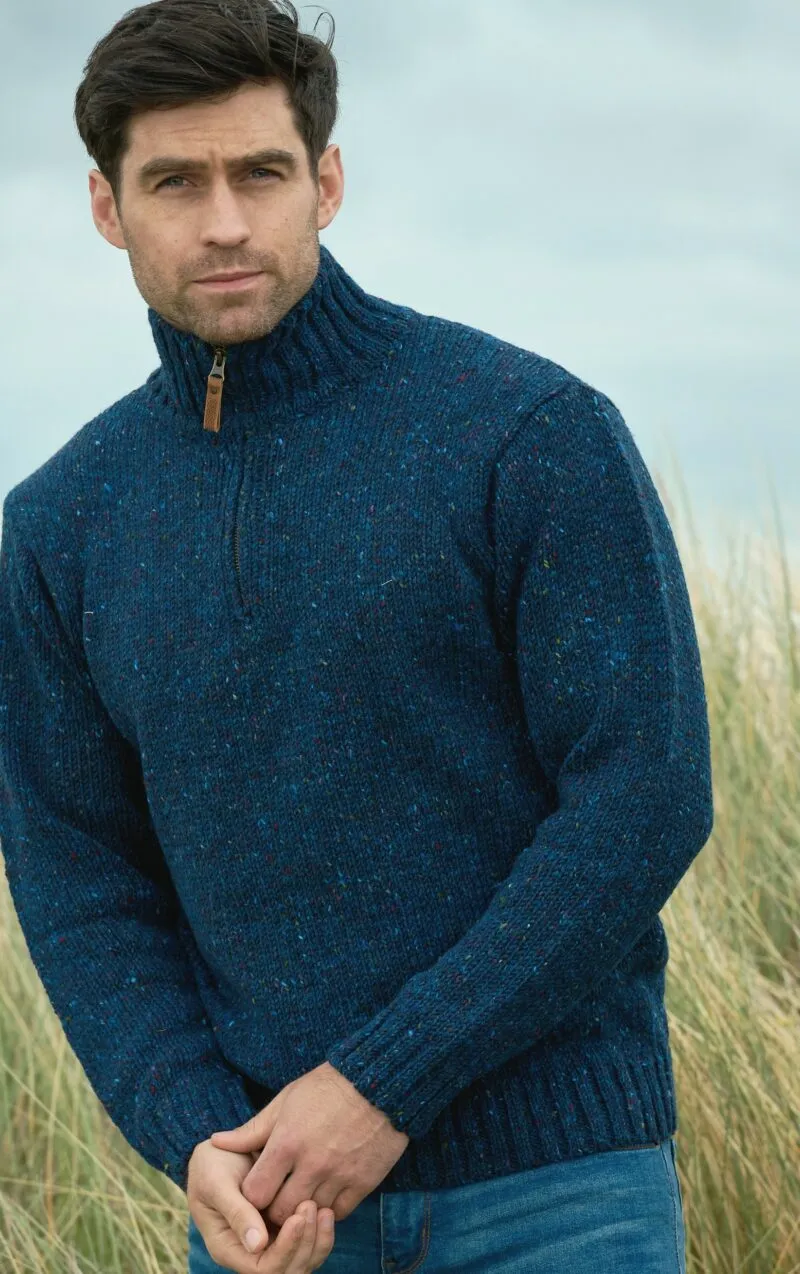 Men's Donegal Wool Half Zip Sweater | Blue