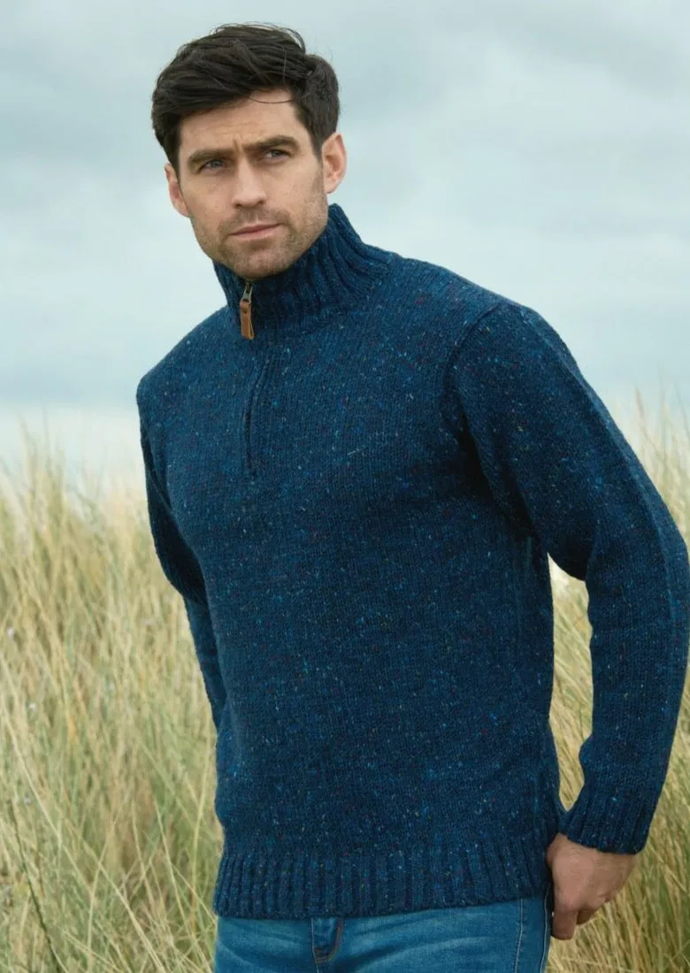 Men's Donegal Wool Half Zip Sweater | Blue