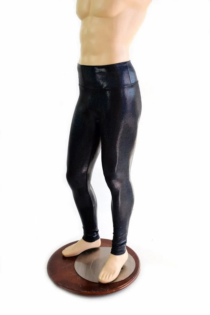 Mens Leggings in Black Holographic