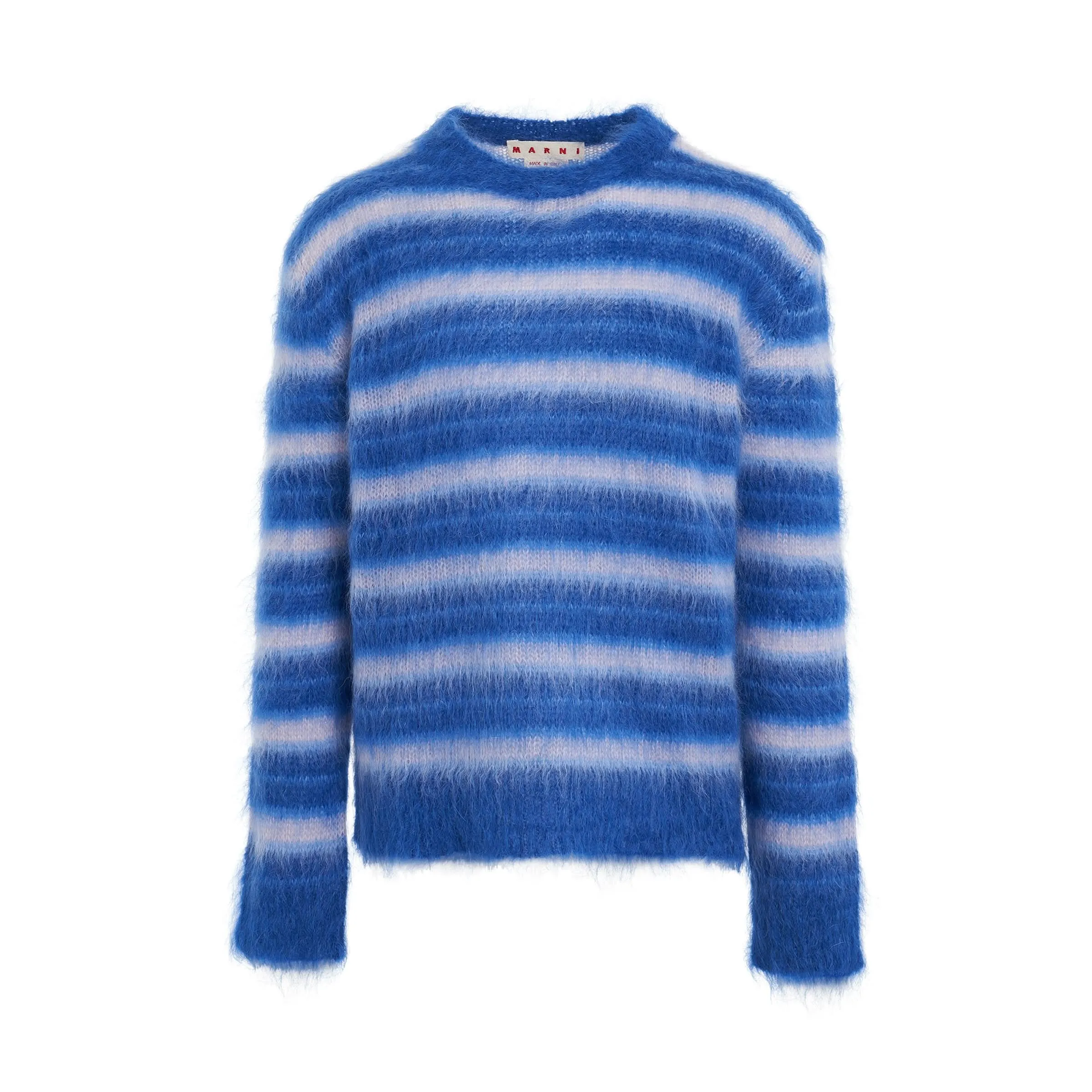 Mohair Striped Crewneck Sweater in Mazarine Blue