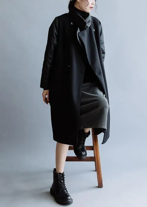 New black wool coat plus size medium length jackets double breast pockets winter women coats