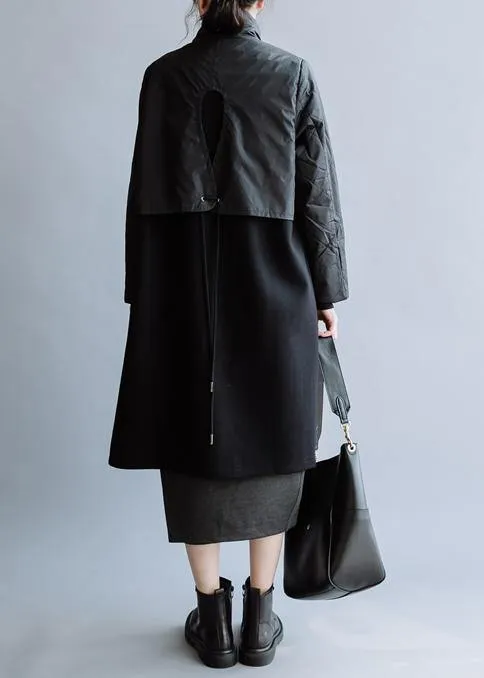 New black wool coat plus size medium length jackets double breast pockets winter women coats