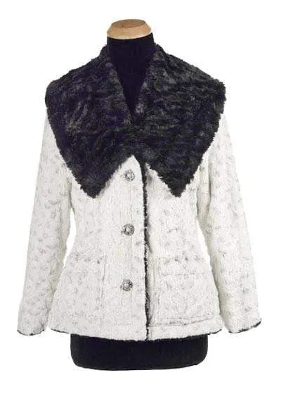 Norma Jean Coat, Reversible - Luxury Faux Fur in Winters Frost with Cuddly Fur in Black - Sold Out!