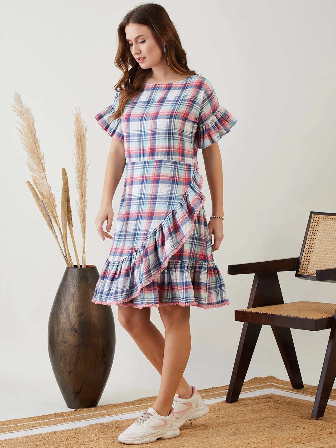 Pretty in Pink Checkered Elegance Dress