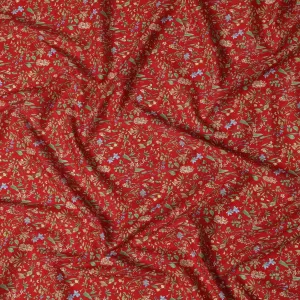 Red Floral Cotton Lawn Digital Print Fabric - 110 cm Width-D21214