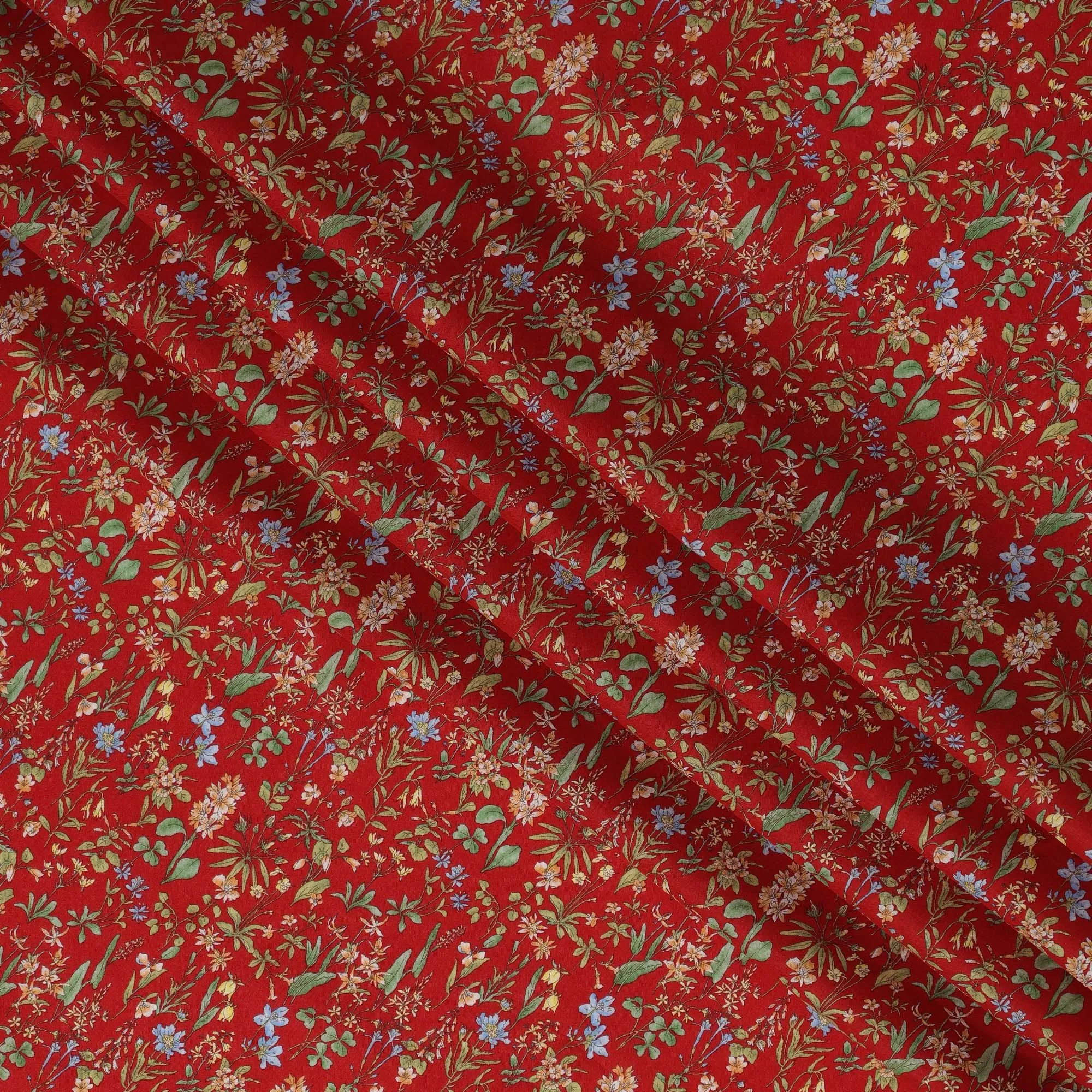 Red Floral Cotton Lawn Digital Print Fabric - 110 cm Width-D21214