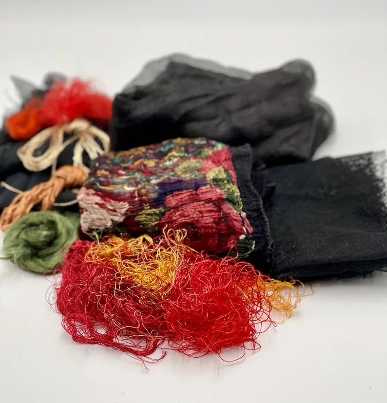 Red Wet Felting Supplies, Needle Felting, Craft Wet Felting Materials, Fibers Pack, Silk Scarf, Felting Kit