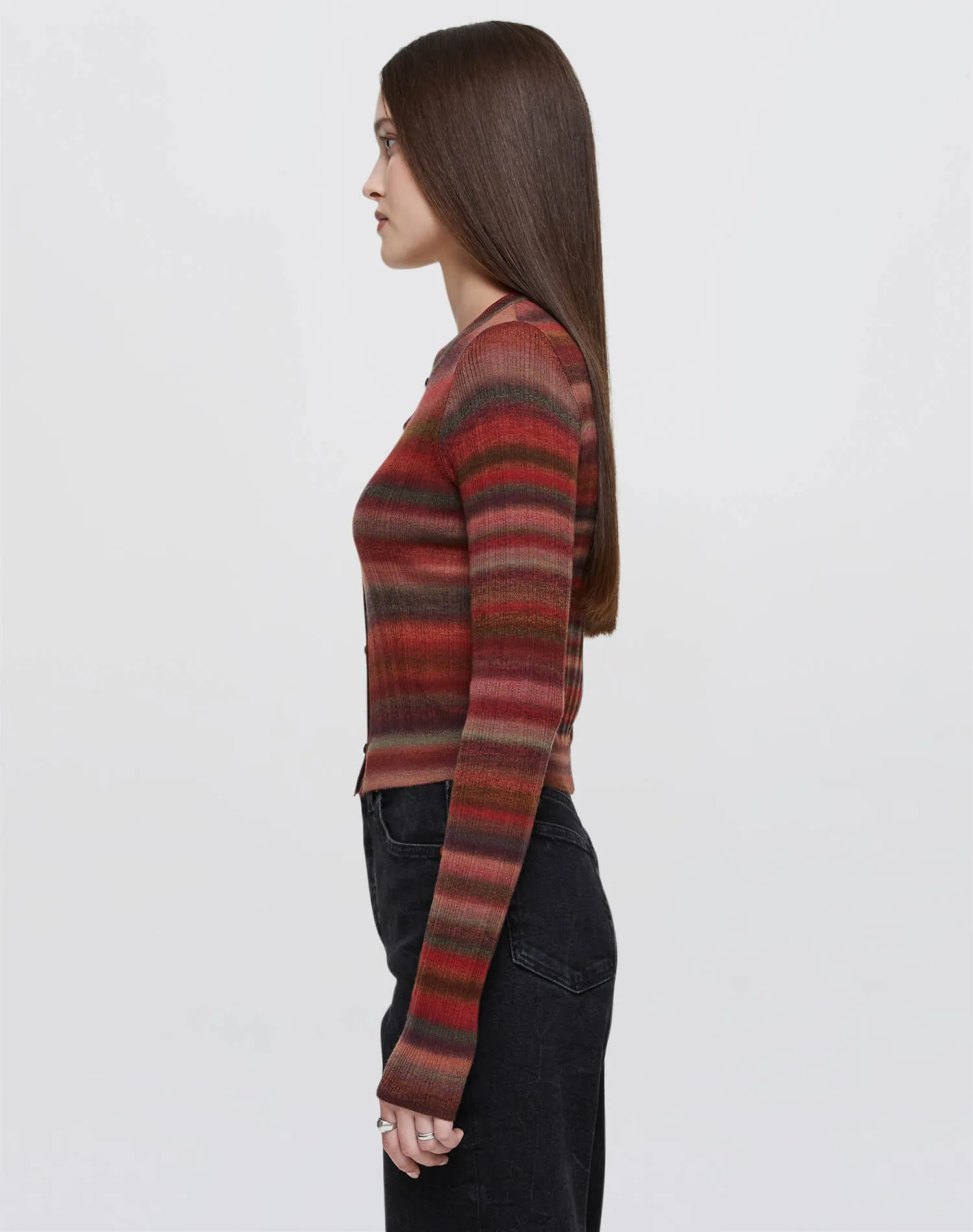 Ribbed Crewneck Cardi - Fire Combo