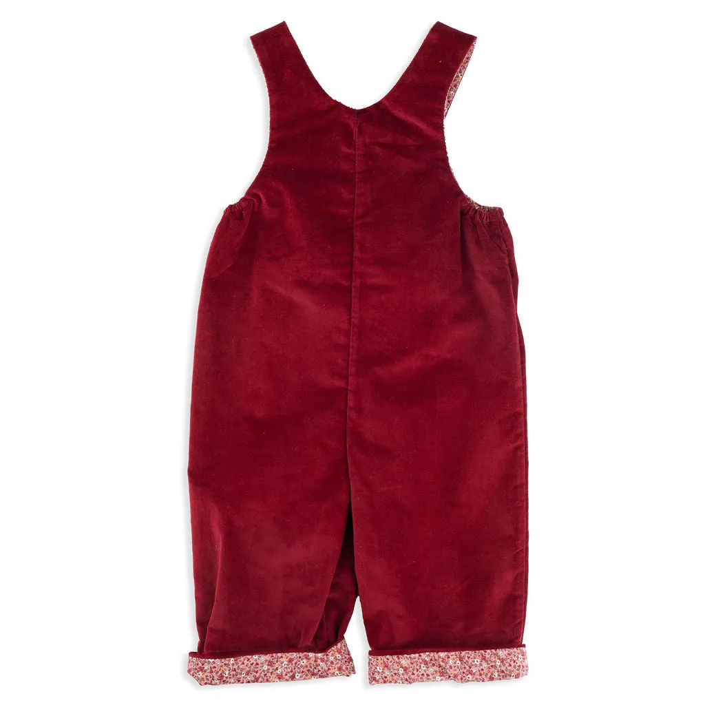 Riley Bordeaux and Floral Corduroy Overalls