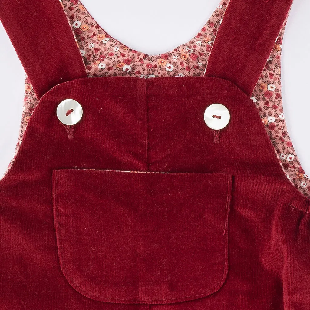 Riley Bordeaux and Floral Corduroy Overalls