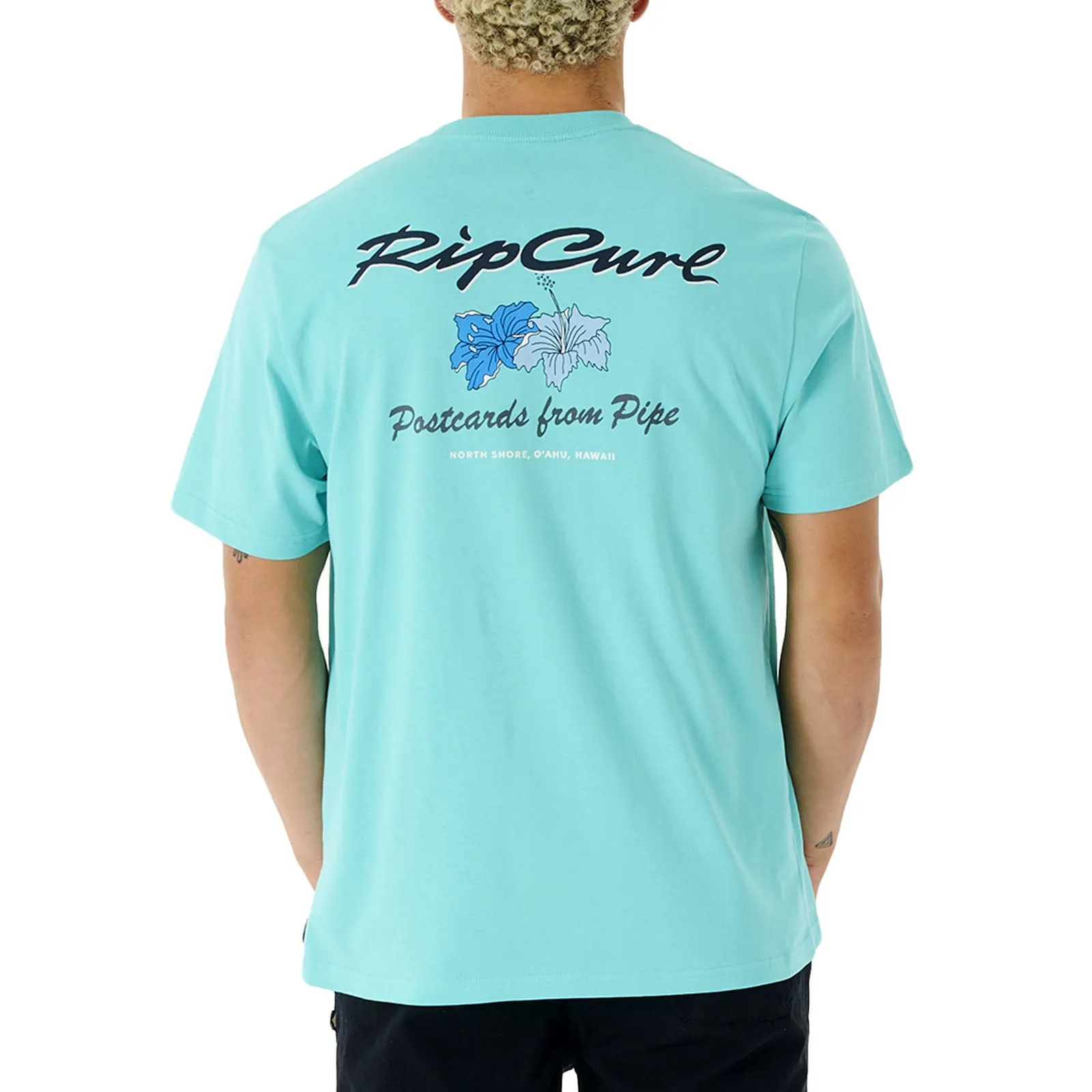 Rip Curl Mens Postcard Hibiscus Crew Neck T-Shirt  - Aqua