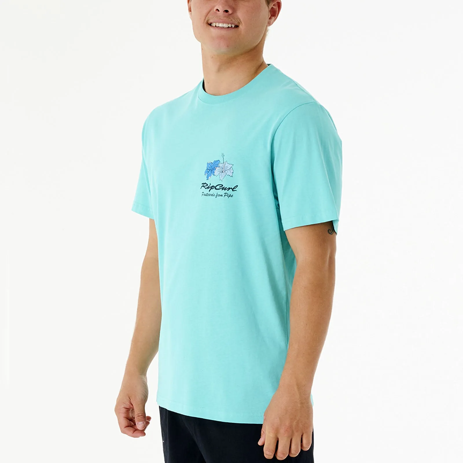 Rip Curl Mens Postcard Hibiscus Crew Neck T-Shirt  - Aqua