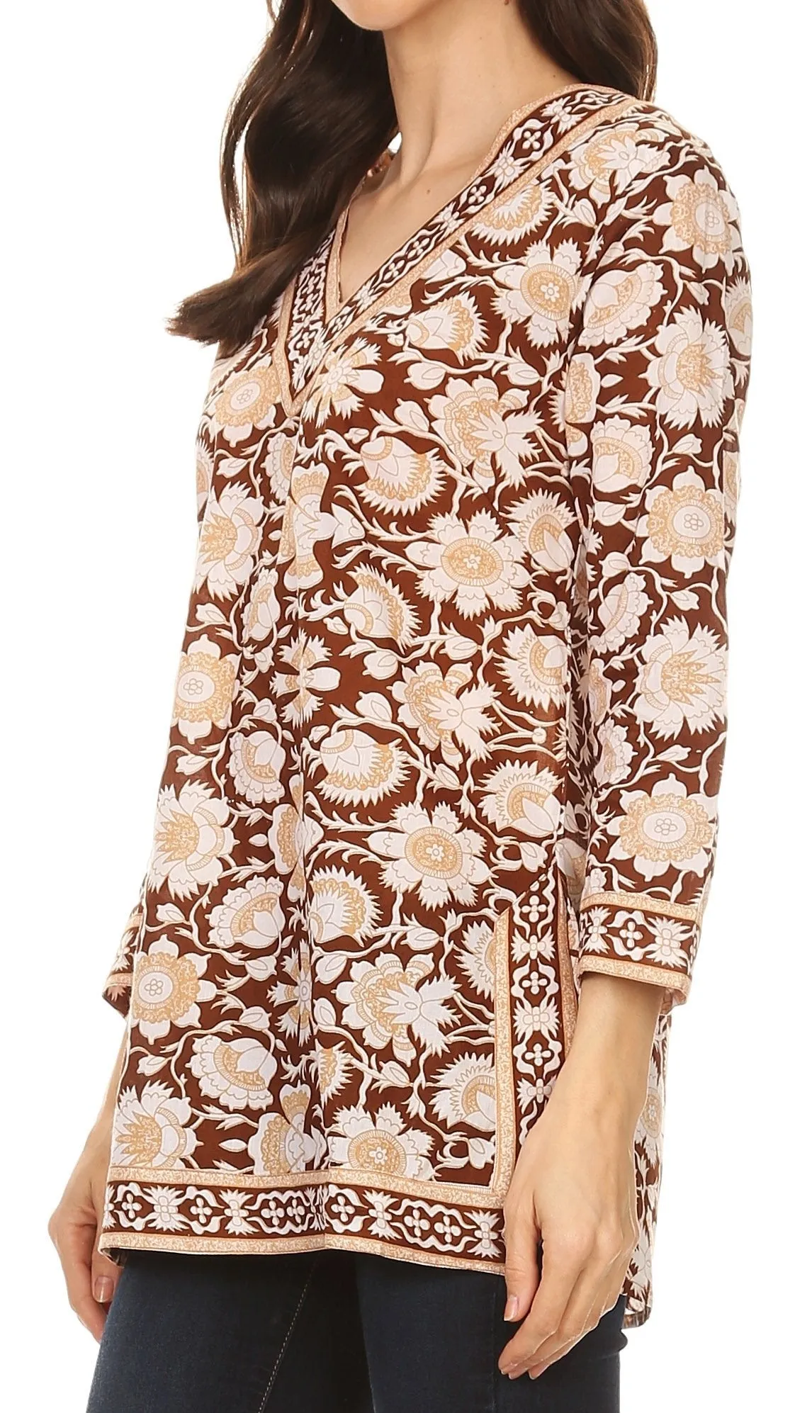 Sakkas Assia Damask Floral Long Sleeve Blouse Tunic