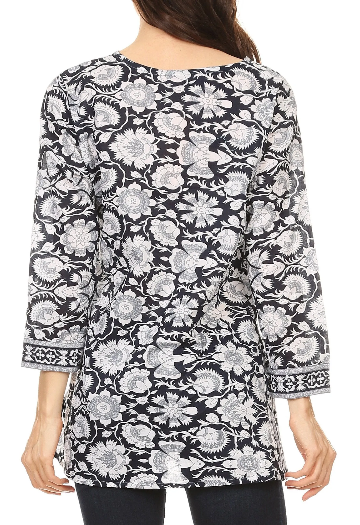 Sakkas Assia Damask Floral Long Sleeve Blouse Tunic