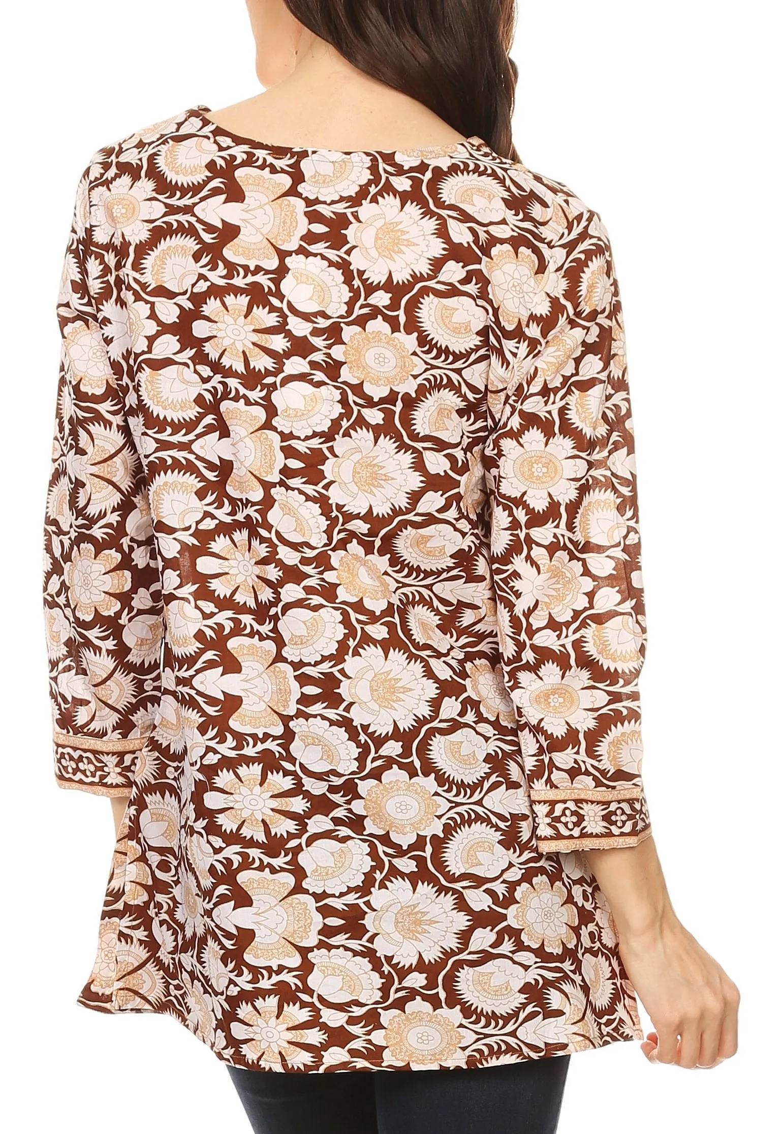 Sakkas Assia Damask Floral Long Sleeve Blouse Tunic