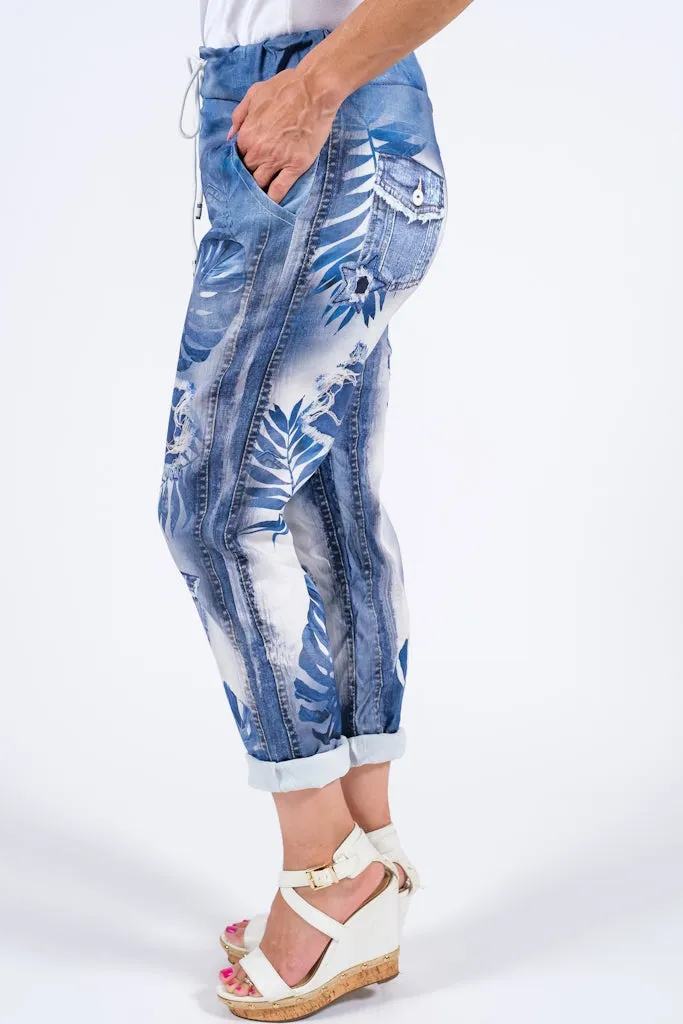 Saoirse Palmetto Print Featherweight Drawstring Pant (PL178P)